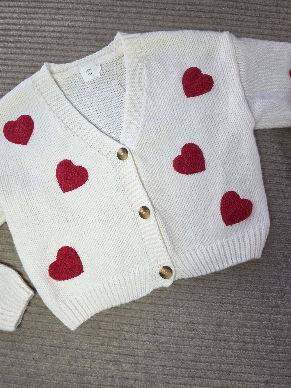 Anthropologie Luna + Ivy Oversized Cream Red Heart Cardigan Sweater Size M